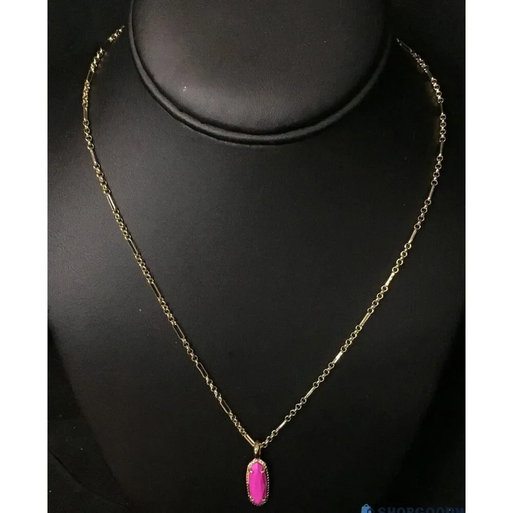 NWOT Kendra Scott Eva Magenta Frances Genuine Agate Pendant Necklace 14k Gold